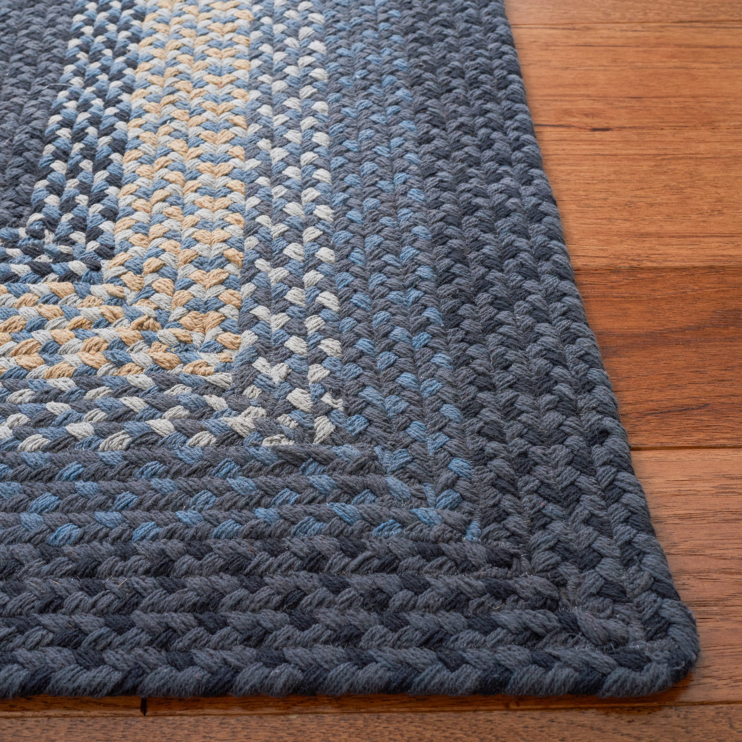 SAFAVIEH Braided Collection Area Rug - 5' x 8' Oval, Dark Grey & Blue, Flat Weave Reversible Cotton Design, Easy Care, Ideal for High Traffic Areas in Living Room, Bedroom (BRD651H)