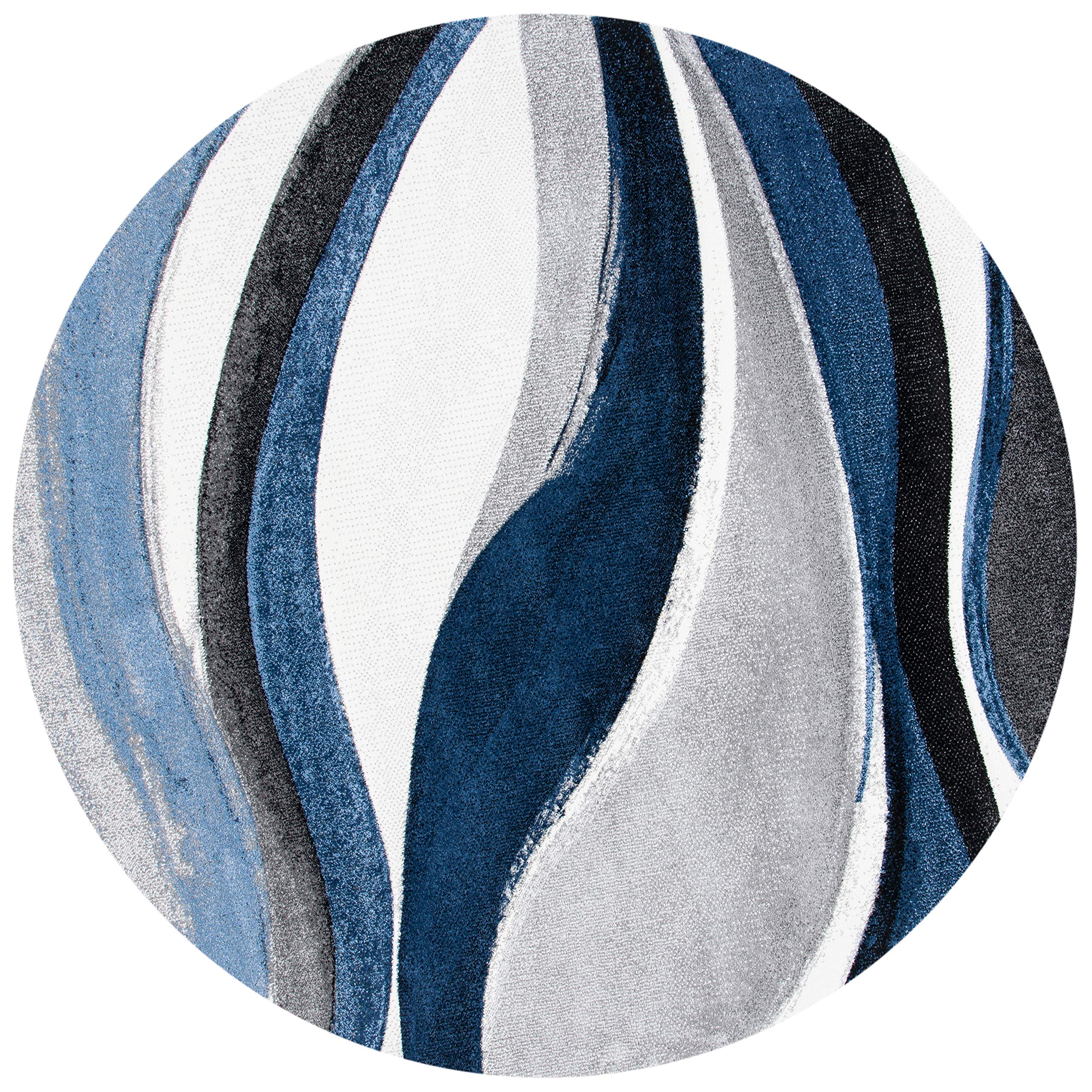 SAFAVIEH Hollywood Collection 8' Round Grey/Blue HLW766F Mid-Century Modern Non-Shedding Entryway Foyer Living Room Bedroom Kitchen Area Rug