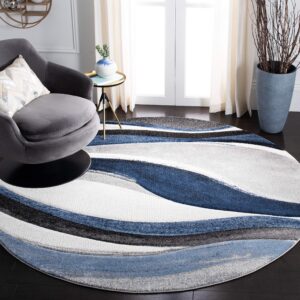 safavieh hollywood collection 8' round grey/blue hlw766f mid-century modern non-shedding entryway foyer living room bedroom kitchen area rug