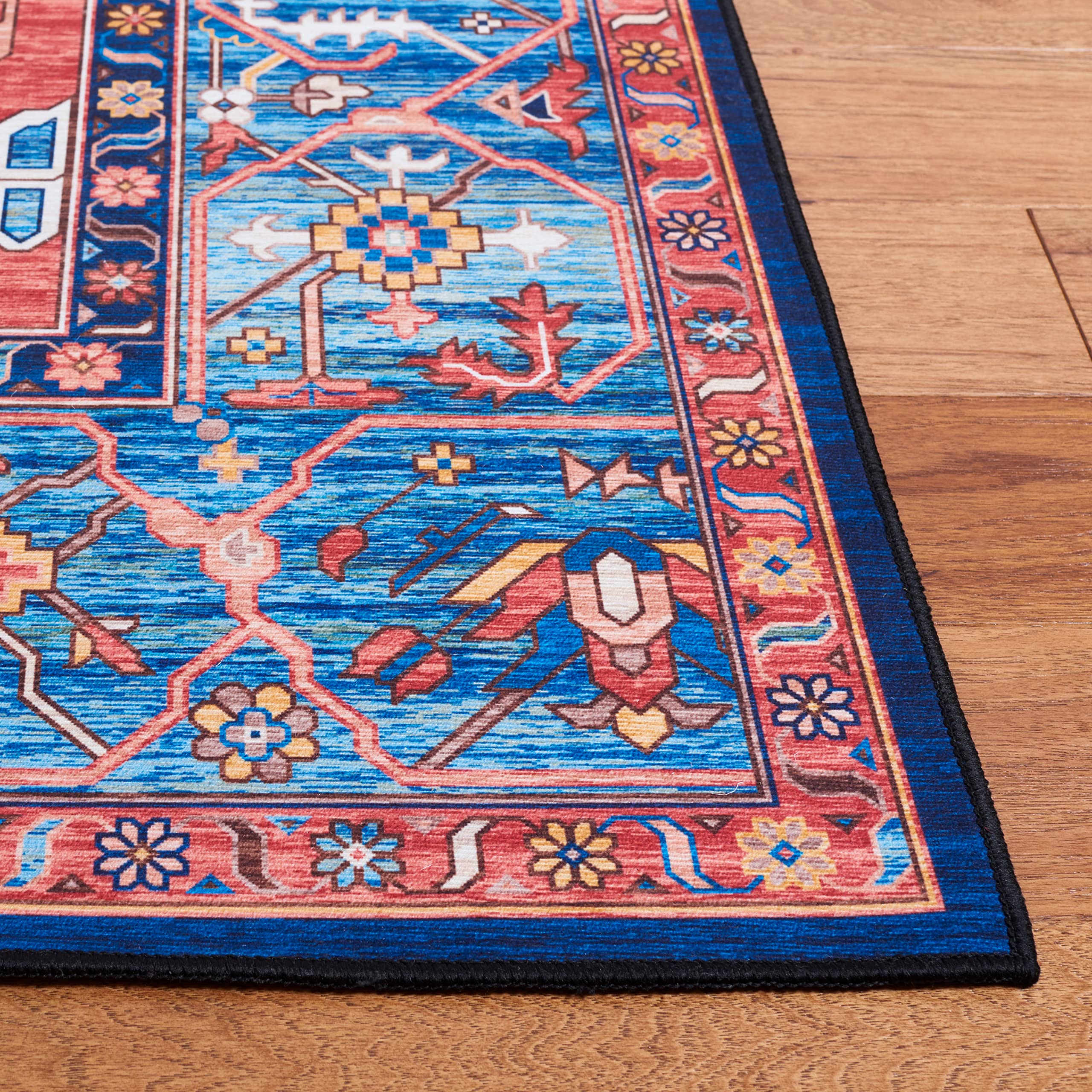 SAFAVIEH Tucson Collection Area Rug - 6' x 9', Rust & Blue, Persian Medallion Design, Non-Shedding Machine Washable & Slip Resistant Ideal for High Traffic Areas in Living Room, Bedroom (TSN133P)