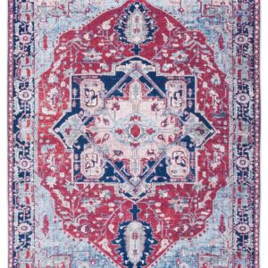 SAFAVIEH Tucson Collection Accent Rug - 3' x 5', Red & Navy, Persian Design, Non-Shedding Machine Washable & Slip Resistant Ideal for High Traffic Areas in Entryway, Living Room, Bedroom (TSN108Q)