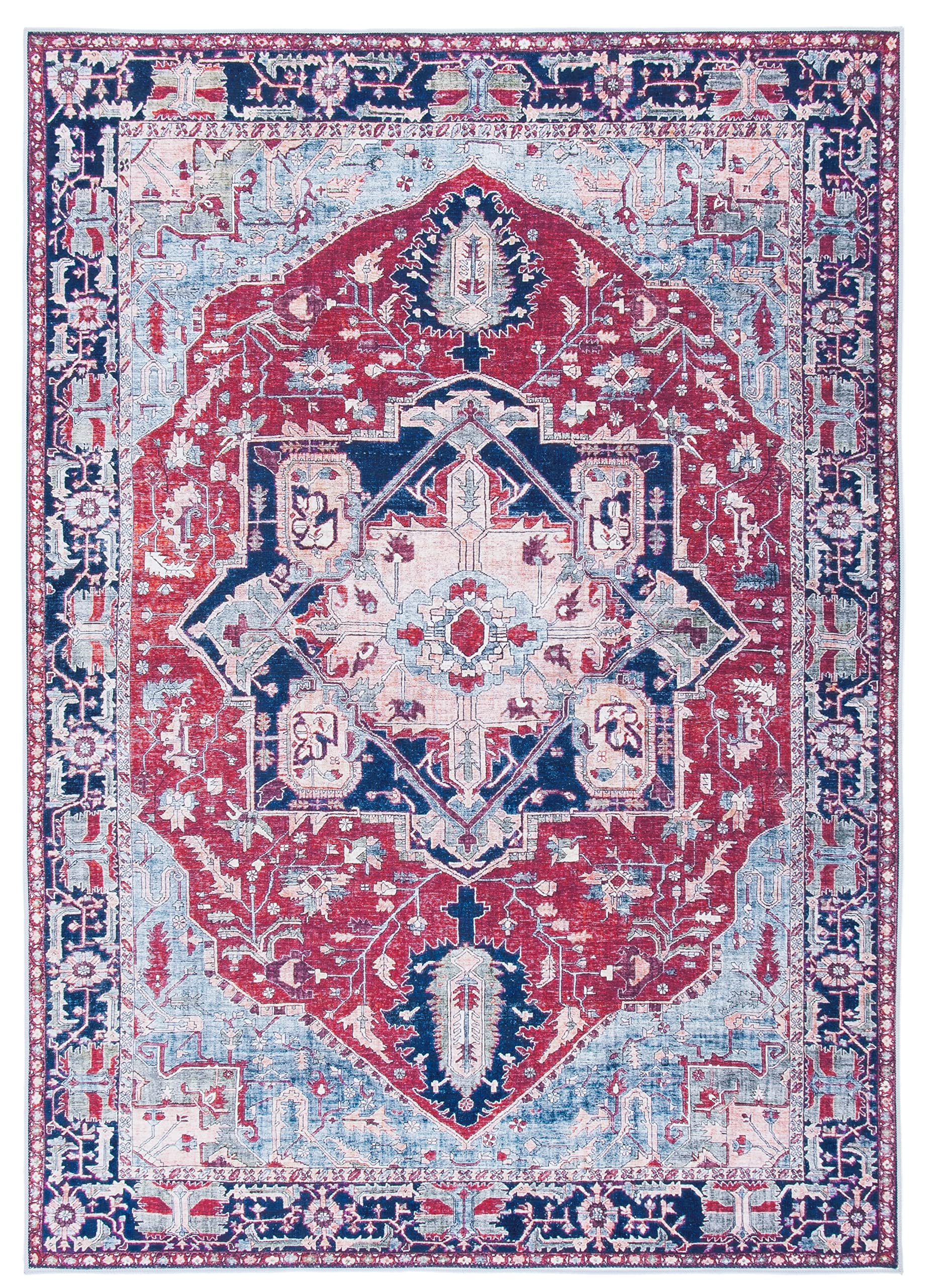 SAFAVIEH Tucson Collection Accent Rug - 3' x 5', Red & Navy, Persian Design, Non-Shedding Machine Washable & Slip Resistant Ideal for High Traffic Areas in Entryway, Living Room, Bedroom (TSN108Q)