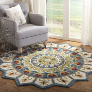 safavieh novelty collection 8' round ivory/blue nov605m handmade floral premium wool entryway foyer living room bedroom kitchen area rug