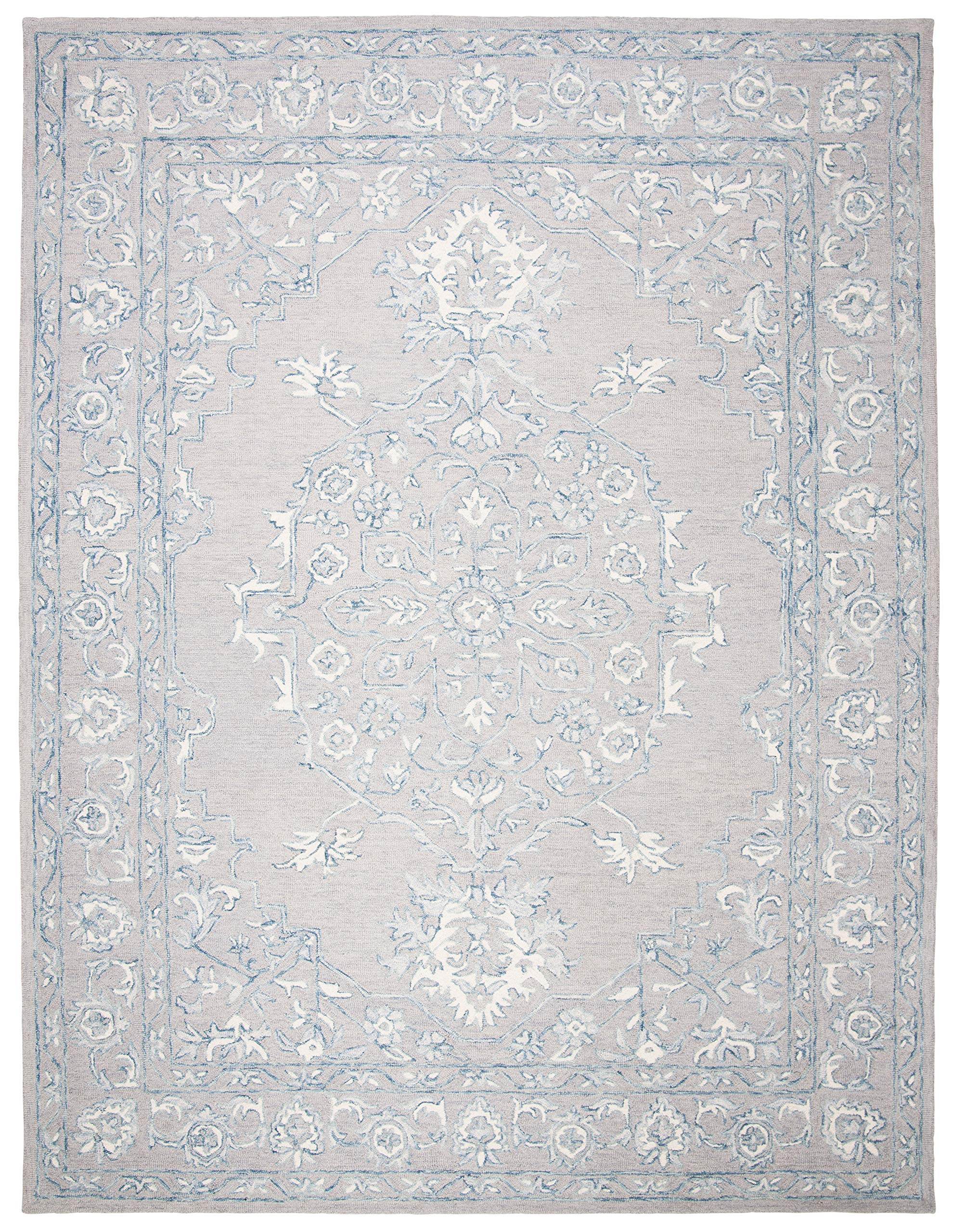 SAFAVIEH Micro-Loop Collection 10' x 14' Light GreyIvory MLP504F Handmade Shabby Chic Premium Wool Living Room Dining Bedroom Area Rug