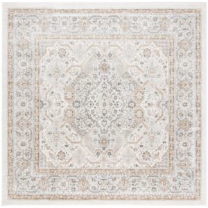 SAFAVIEH Isabella Collection Area Rug - 8' Square, Cream & Beige, Oriental Design, Non-Shedding & Easy Care, Ideal for High Traffic Areas in Living Room, Bedroom (ISA916B)