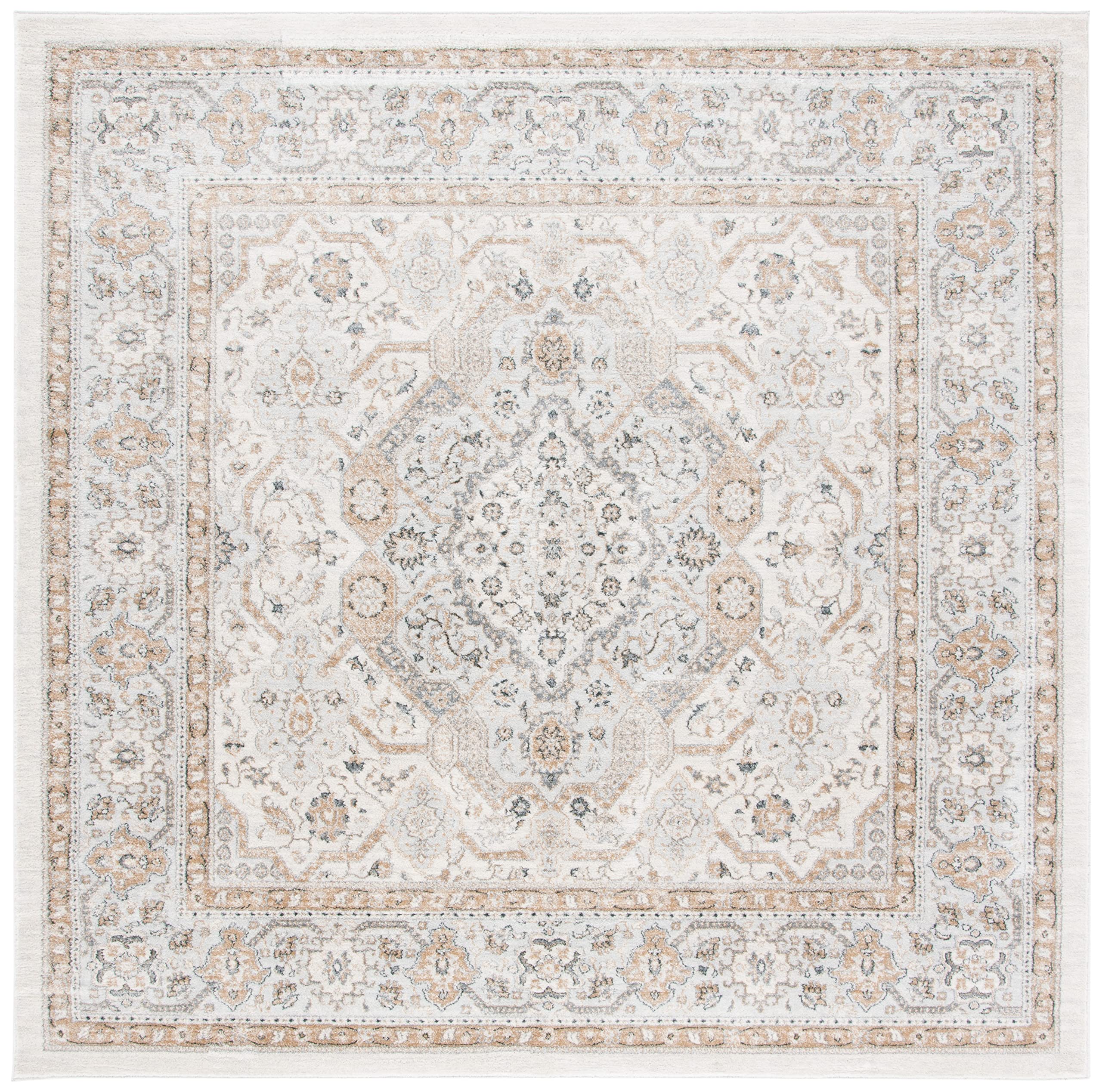 SAFAVIEH Isabella Collection Area Rug - 8' Square, Cream & Beige, Oriental Design, Non-Shedding & Easy Care, Ideal for High Traffic Areas in Living Room, Bedroom (ISA916B)