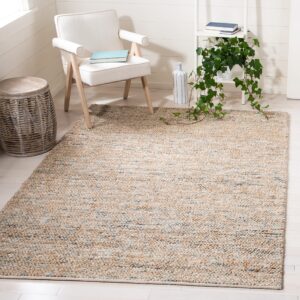 safavieh bohemian collection area rug - 6' x 9', natural & blue, handmade farmhouse coastal jute, ideal for high traffic areas in living room, bedroom (boh901m)