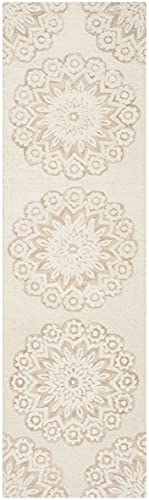 SAFAVIEH Blossom Collection 2' 3" x 6' Ivory/Beige BLM108B Handmade Premium Wool Entryway Foyer Living Room Bedroom Kitchen Runner Rug