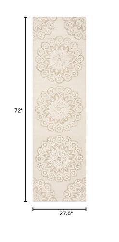 SAFAVIEH Blossom Collection 2' 3" x 6' Ivory/Beige BLM108B Handmade Premium Wool Entryway Foyer Living Room Bedroom Kitchen Runner Rug