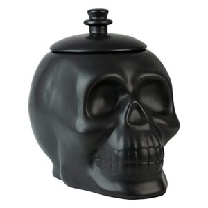 10 strawberry street halloween ceramic skull cookie jar, 8.5", matte black