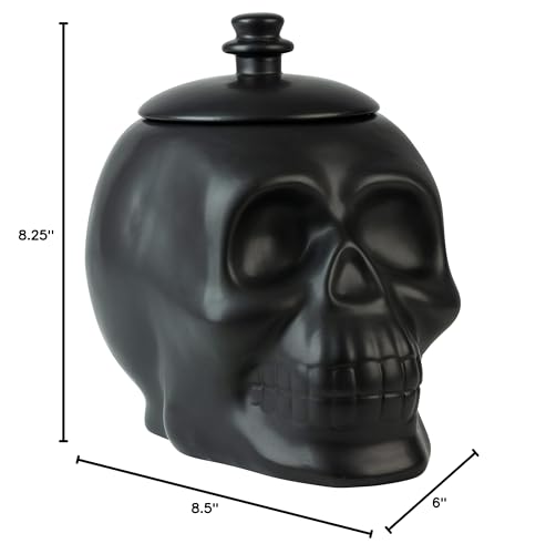 10 Strawberry Street Halloween Ceramic Skull Cookie Jar, 8.5", Matte Black