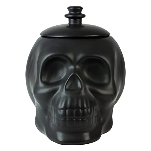 10 Strawberry Street Halloween Ceramic Skull Cookie Jar, 8.5", Matte Black