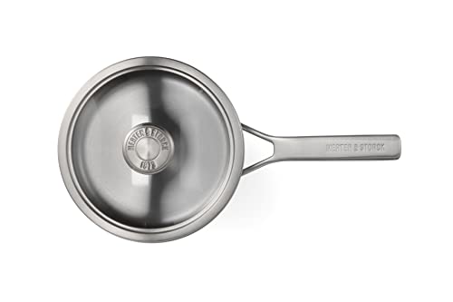 Merten & Storck Tri-Ply Stainless Steel 1.5QT Saucepan Pot with Lid, Professional Cooking, Multi Clad, Measurement Markings, Drip-Free Pouring Edges,Durable Glass Lid, Induction,Oven & Dishwasher Safe