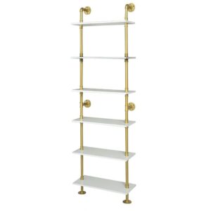 heoniture industrial gold bookshelf-6 tier wall mounted ladder bookshelf, rustic gold storage book shelves display bookcases for living room/home/office