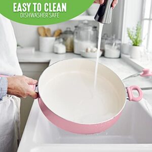 Greenlife Soft Grip Healthy Ceramic Nonstick, 5QT Saute Pan Jumbo Cooker with Helper Handle and Lid, PFAS-Free, Dishwasher Safe, Pink