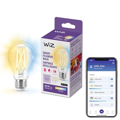 WiZ Clear 60W A19 Tunable White Filament LED Smart Bulb - Pack of 1 - E26- Indoor - Connects to Your Existing Wi-Fi - Control with Voice or App + Activate with Motion - Matter Compatible