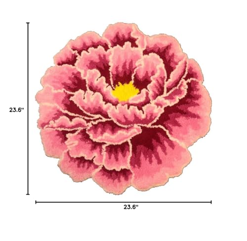 Judy Dre am Pink Peony Flower Area Rugs for Bedroom Kitchen Bathroom Floral Round Rugs Soft Bath Rug Mat Modern Washable Non-Slip Shower Bathtub Mat for Christmas Home Party