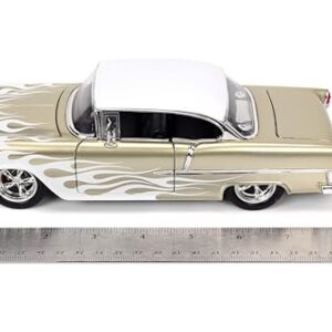 Big Time Muscle 1:24 1955 Chevy Bel Air Die-Cast Car, Toys for Kids and Adults(White/Gold Flames)