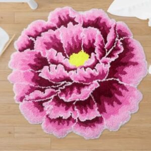 Judy Dre am Pink Peony Flower Area Rugs for Bedroom Kitchen Bathroom Floral Round Rugs Soft Bath Rug Mat Modern Washable Non-Slip Shower Bathtub Mat for Christmas Home Party