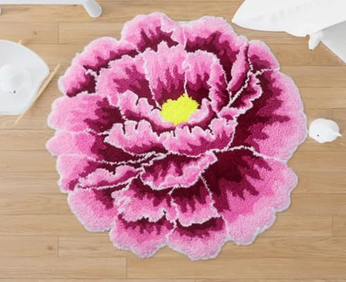 Judy Dre am Pink Peony Flower Area Rugs for Bedroom Kitchen Bathroom Floral Round Rugs Soft Bath Rug Mat Modern Washable Non-Slip Shower Bathtub Mat for Christmas Home Party