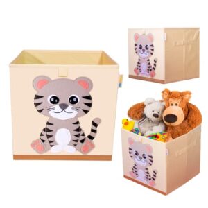 product 4 kids - washable toy organizers and storage, canvas toy chest organizer foldable kids toy storage organizers for child's bedroom or playroom -13x13x13 inch (tiger cub)