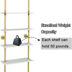 HEONITURE Industrial Gold Bookshelf-6 Tier Wall Mounted Ladder Bookshelf, Rustic Gold Storage Book Shelves Display Bookcases for Living Room/Home/Office