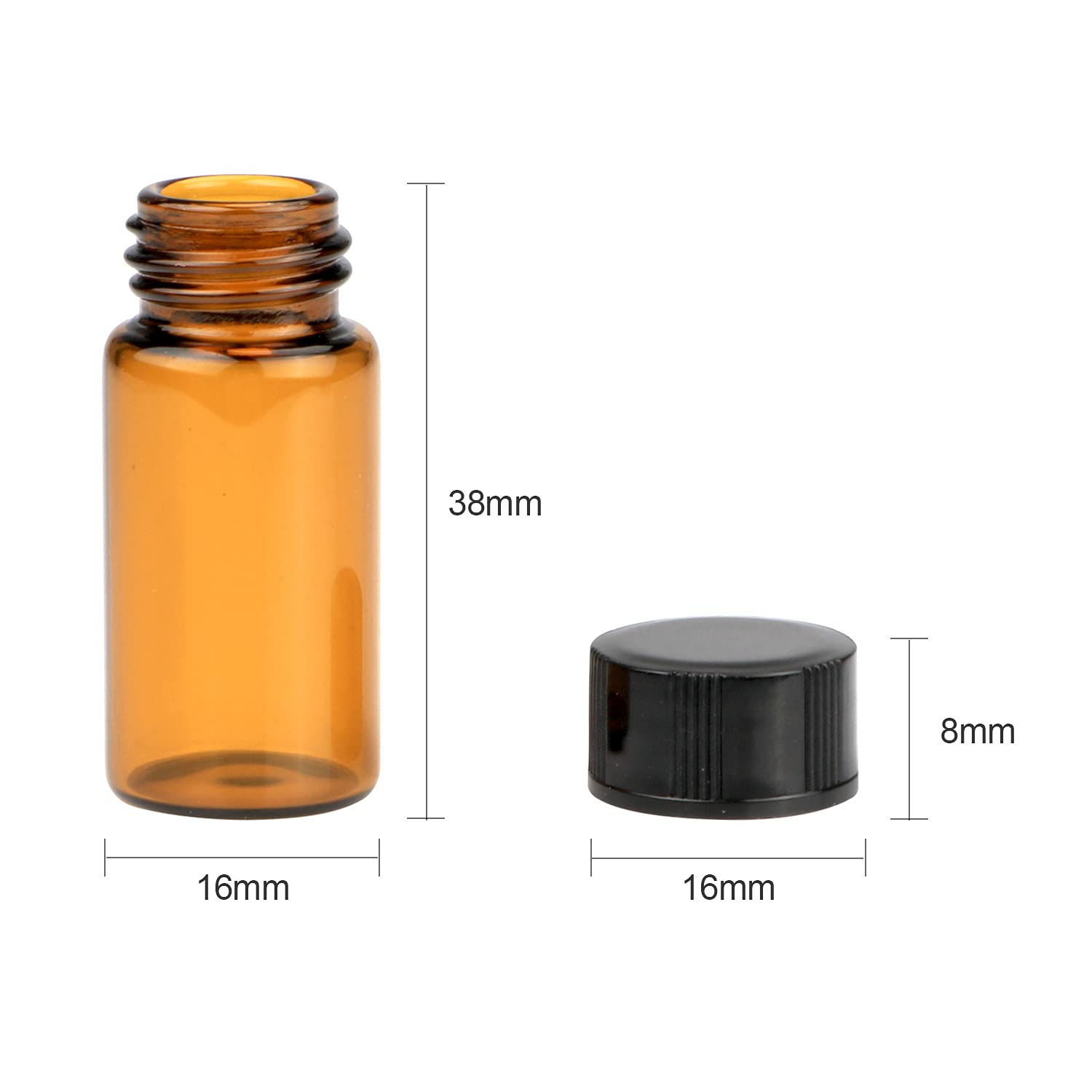 USRommaner 50 Pack,5ml (1/6 oz) Amber Glass Essential Oil Bottle with Screw Caps,Empty Refillable Travel Glass Liquid Sample Vial Preservation Storage Vials Test Container-FREE Funnel&Dropper