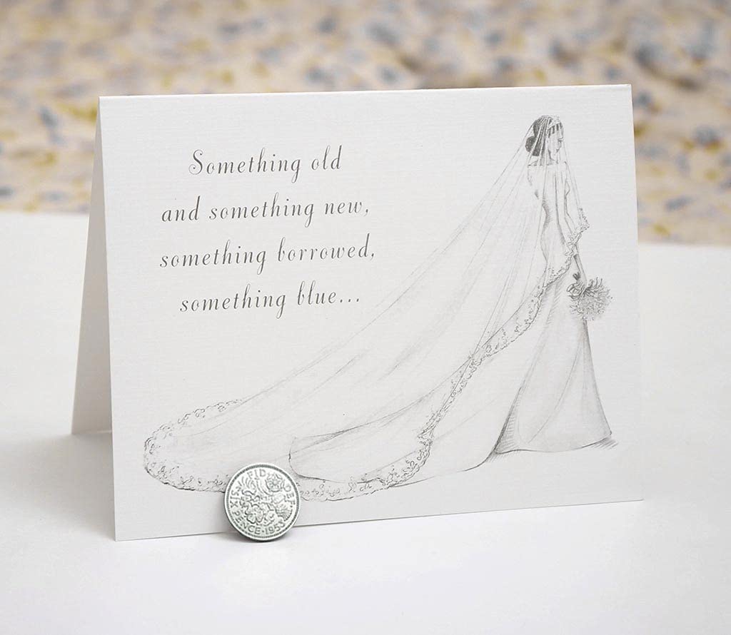 Old Sixpence Coin and Wedding Card for Bride, Something Old, Something New, Something Borrowed, Something Blue, and a Sixpence for Her Shoe. (1954~1967)