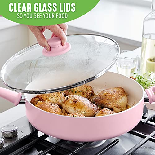 Greenlife Soft Grip Healthy Ceramic Nonstick, 5QT Saute Pan Jumbo Cooker with Helper Handle and Lid, PFAS-Free, Dishwasher Safe, Pink