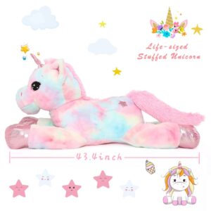 Muiteiur 43.4" Large Pink Unicorn Plush Pillow - Soft Stuffed Animal Toy Gift for Girls