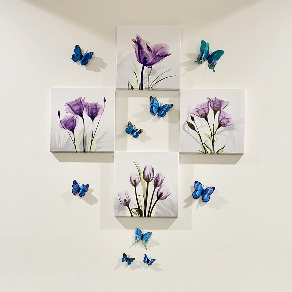 Blue Butterfly Decoration, BOPART 24Pcs Butterflies Wall Decor 3D Butterfly Decals Stickers, Magnetic Butterflies for Crafts (Mixed of 12 Styles at 4 Sizes in Double Wings)