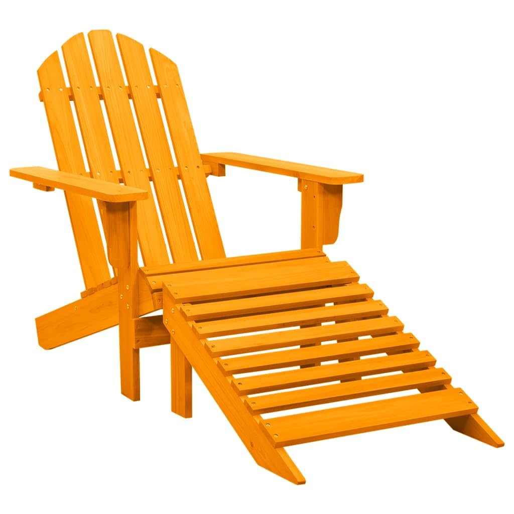 vidaXL Patio Adirondack Chair with Detachable Ottoman – Solid Fir Wood, Outdoor Lounging Furniture, Weather Resistant, Ergonomically Designed, Adjustable - Unique Vibrant Orange Color