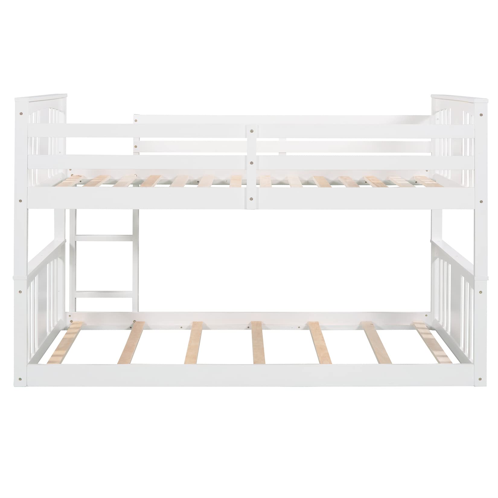 Twin Bunk Beds Low Bunk Bed Frame Wood Twin Over Twin Bunkbed for Kids Toddlers Boys Girls Bedroom, White