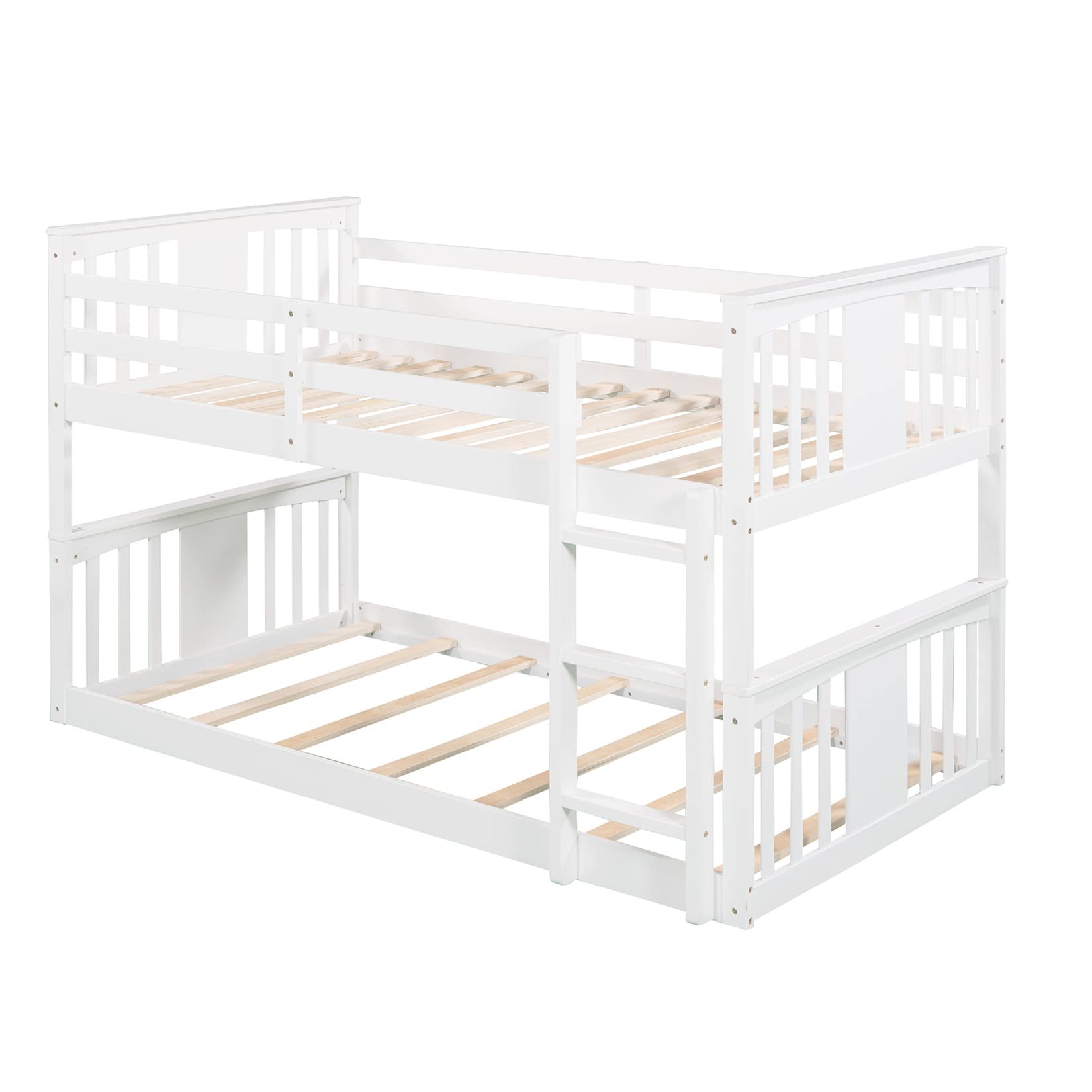 Twin Bunk Beds Low Bunk Bed Frame Wood Twin Over Twin Bunkbed for Kids Toddlers Boys Girls Bedroom, White