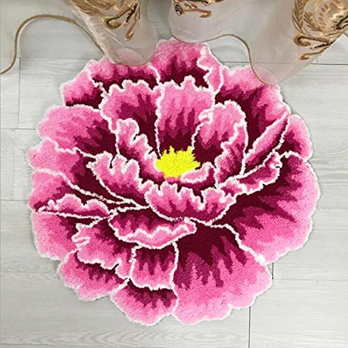 Judy Dre am Pink Peony Flower Area Rugs for Bedroom Kitchen Bathroom Floral Round Rugs Soft Bath Rug Mat Modern Washable Non-Slip Shower Bathtub Mat for Christmas Home Party