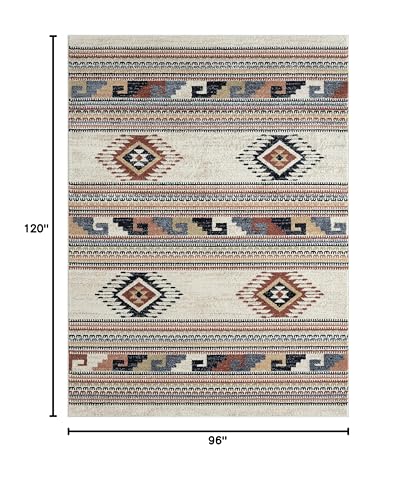 Abani Multicolor Southwestern Design Area Rug - Non-Shed Orange, Grey & Beige 7'9" x 10'2" (8x10) Tribal Pattern Dining Room Carpet Rugs