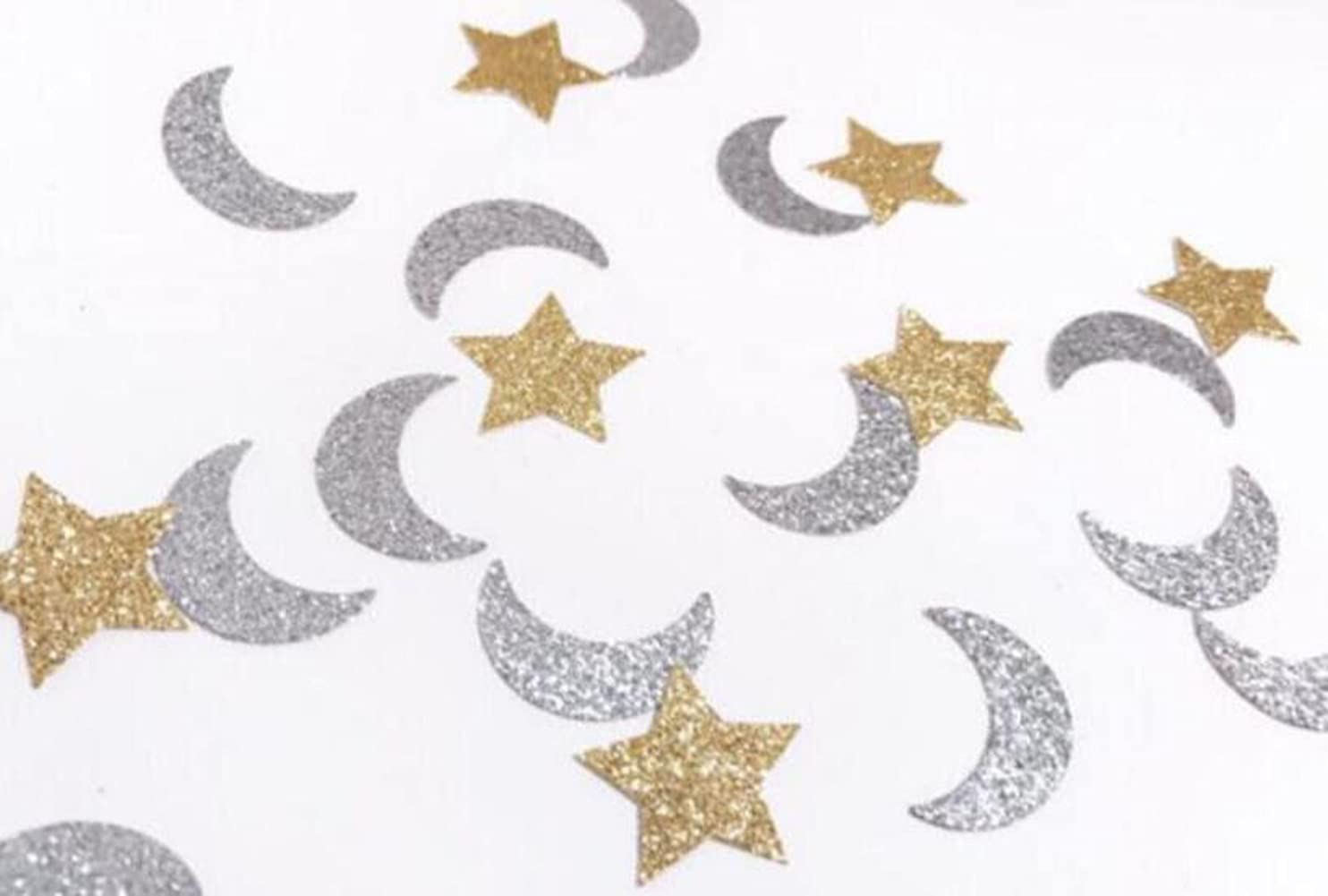 Shiningwise 200pcs of Double-Side Gold Glitter Star and Glitter Silver Moon Confetti Wedding Bithday Parties Bridal Shower Confetti Baby Shower Decorations Table Scatters Setting