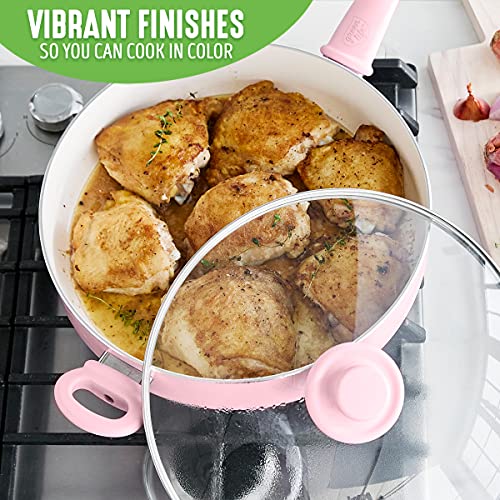 Greenlife Soft Grip Healthy Ceramic Nonstick, 5QT Saute Pan Jumbo Cooker with Helper Handle and Lid, PFAS-Free, Dishwasher Safe, Pink