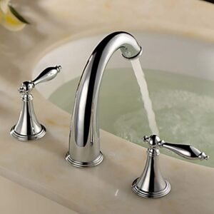 Raxinbang Modern Silver Bathroom Sink Faucet - Waterfall Chrome Three-Hole/Two-Handle Three-Hole Bath Faucet Kitchen Faucet