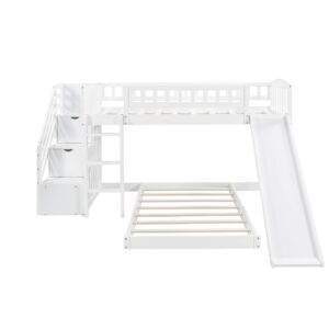 Harper & Bright Designs Twin Over Twin Bunk Beds with Slide and Stair, Solid Wood Low Bunk Bed with Storage Drawers and Guardrails for Kids Teens Bedroom, Guest Room Furniture (No Box Spring, White)