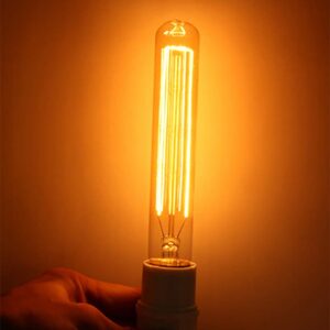 E26 40W Vintage Light Bulb T9/T185 Antique Filament Lamp T10/T30 Long Tubular Bulb Retro Amber Incandescent Light for Chandelier Pendant Industrial Hanging Light 2200K Warm White AC 110V Pack of 4