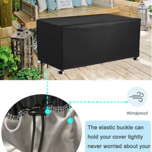 UCARE Deck Box Cover 420D Outdoor Patio Waterproof Oxford Fabric Coated with Silver Dustproof Deck Storage Box Protector with Elastic Buckles on All 4 Corners Wheels Protect from Wind Rain Snow Black