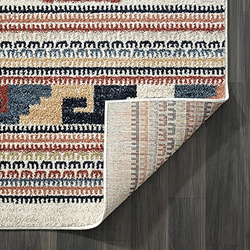 Abani Multicolor Southwestern Design Area Rug - Non-Shed Orange, Grey & Beige 7'9" x 10'2" (8x10) Tribal Pattern Dining Room Carpet Rugs