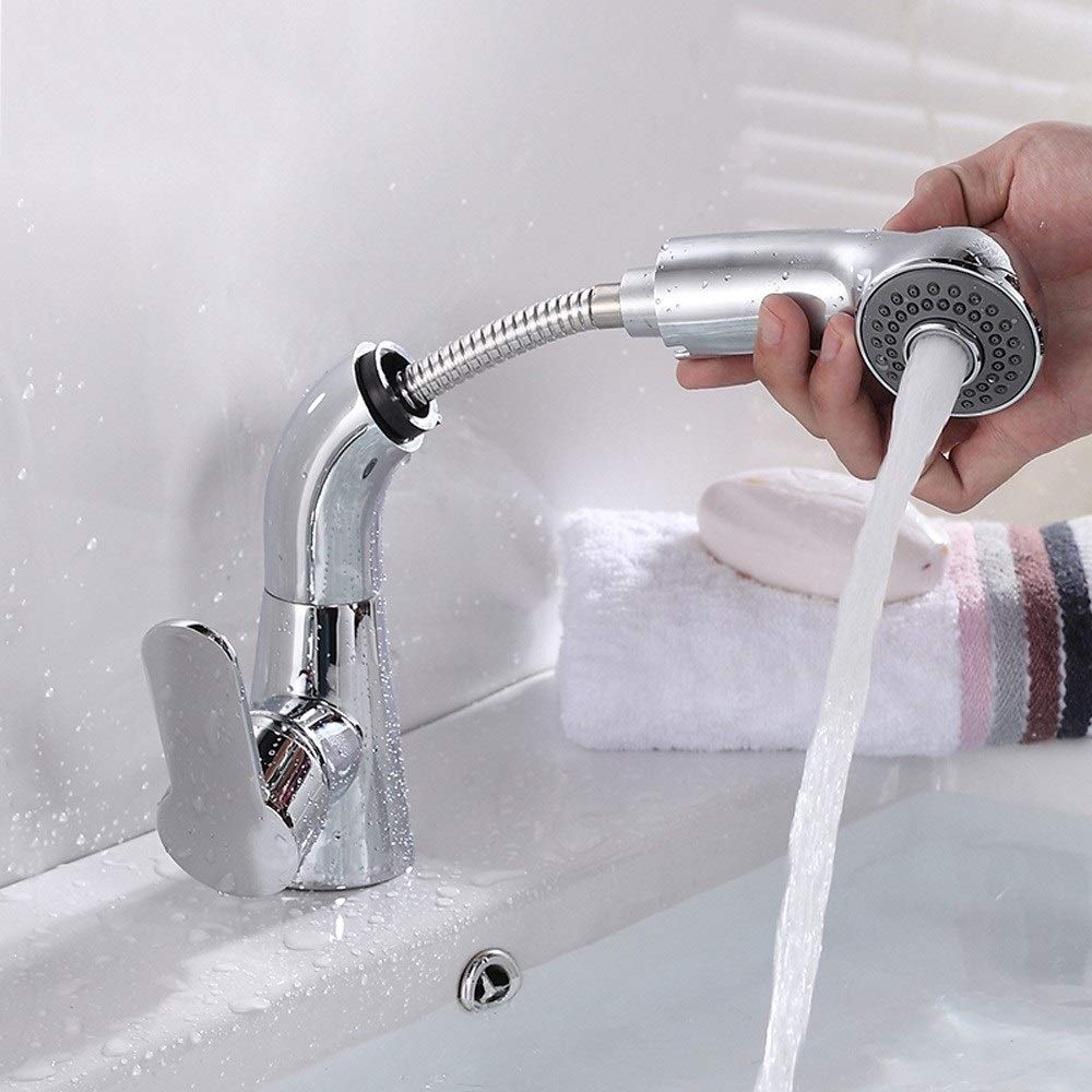 Mixer Tap Modern Bathroom Bath Shower Faucet Basin Pull Out Adjustment Dual Sprayer Tap Kitchen Sink Rotation Nozzle Cold Hot Mixer Tap Deck Bathtub Shower Water Faucet