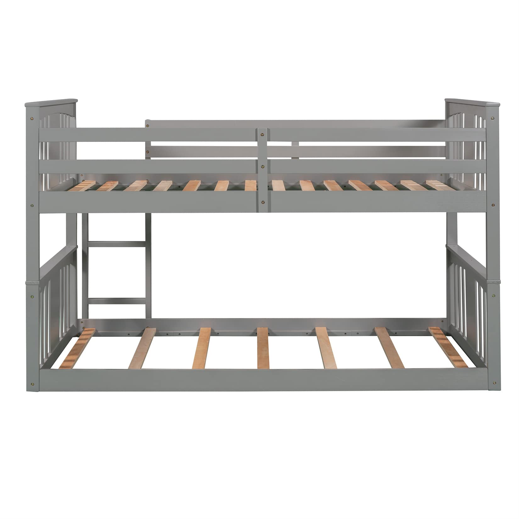 Twin Bunk Beds Low Bunk Bed Frame Wood Twin Over Twin Bunkbed for Kids Toddlers Boys Girls Bedroom, Gray