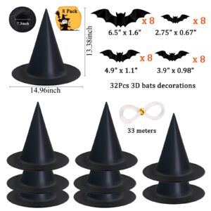 8 Pack Halloween Decorations Black Witch Hat, Indoor Halloween Decorations Outdoor Hanging Witch Hat Decor