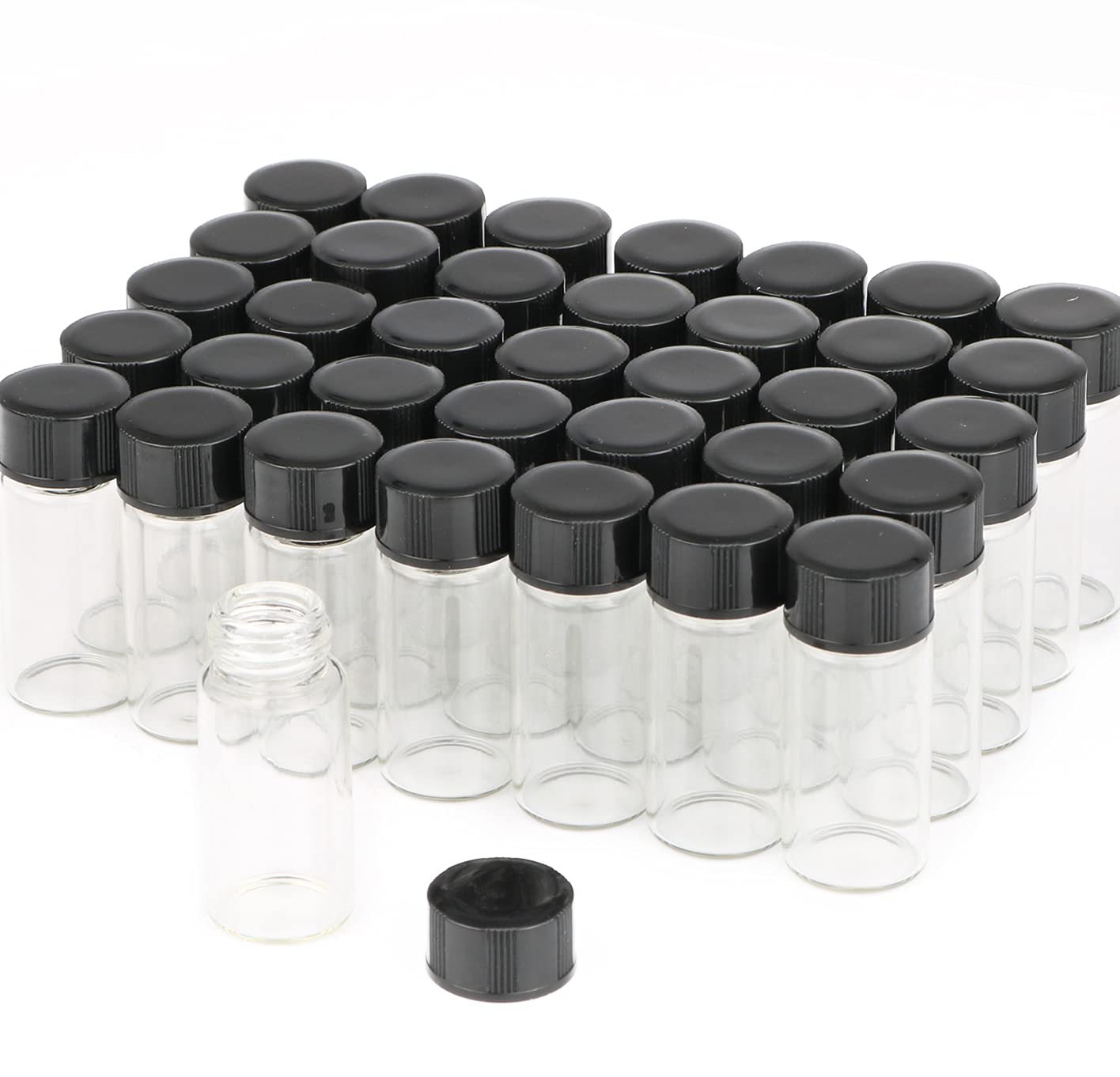 USRommaner 50 Pack,5ml (1/6 oz) Clear Glass Liquid Sample Vial with Screw Caps,Empty Refillable Travel Glass Essential Oil Bottle Preservation Storage Test Vials Container-FREE Funnel&Dropper