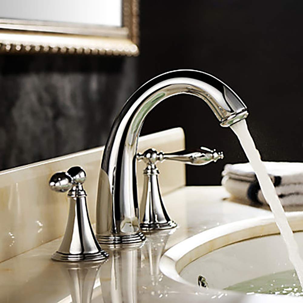 Raxinbang Modern Silver Bathroom Sink Faucet - Waterfall Chrome Three-Hole/Two-Handle Three-Hole Bath Faucet Kitchen Faucet