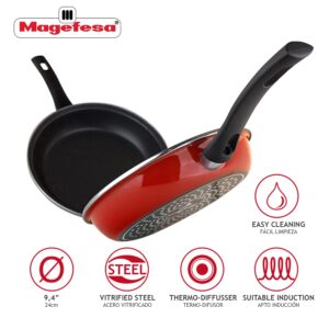 MAGEFESA ® Frittata spanish tortilla frying pan, 9.4 in, red, double layer non-stick frying pan, vitrified steel, compatible with all types of fire, including induction, Dishwasher safe, Ergonomic