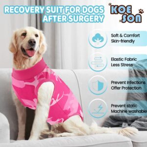 KOESON Dog Recovery Suit, Soft Dog Surgery Suit Female Spay Pet Onesie, Anti Licking Male Recovery Suit for Dogs After Surgery, Dog Cone Alternative Surgical Suit for Dogs Pink Camo L